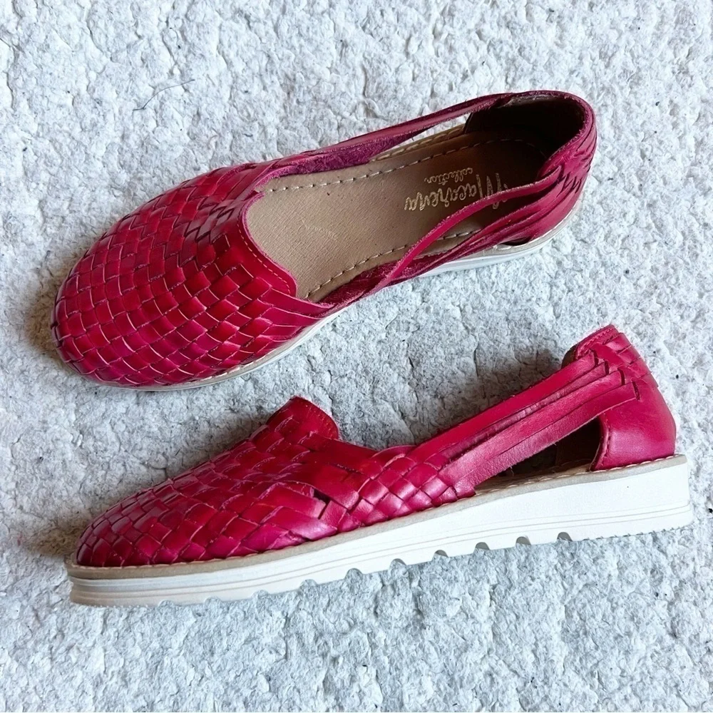 Macarena Red Leather Woven Slip On Slight Wedge Espadrilles Sz 8